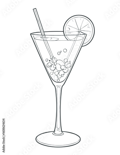 Classic martini cocktail with lime and straw illustration.