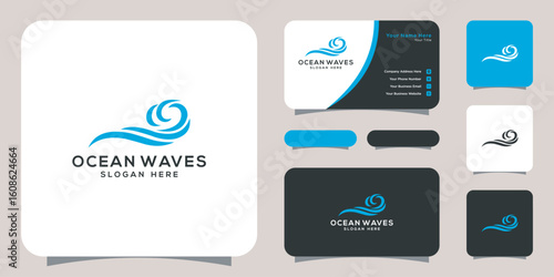 ocean wave logo vector design template and business card