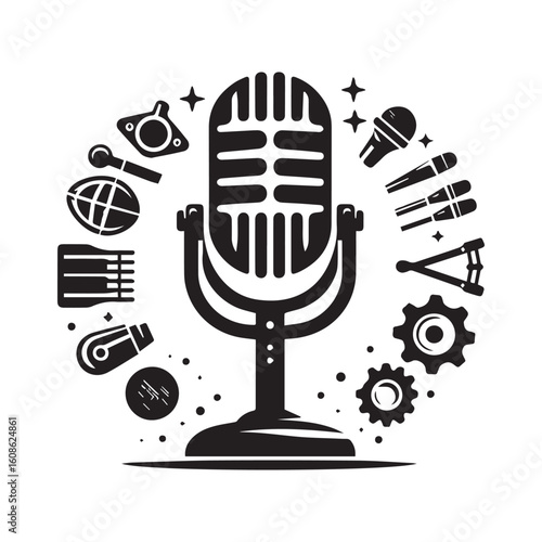 microphone   vector silhouette  Graphic white background design 