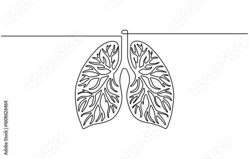 Simple continuous one line drawing of human lungs. Single line human, hand drawn and sketch style. for icons, symbols, signs or logos.