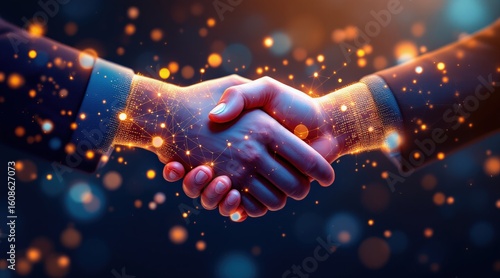 Fototapeta Naklejka Na Ścianę i Meble -  Digital handshake symbolizing partnership and collaboration.