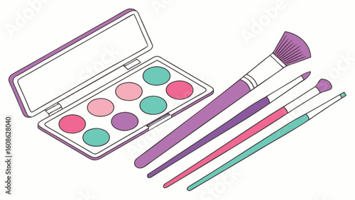 Beauty makeup kit eyeshadow palette and brushes for cosmetic application and professional artistry