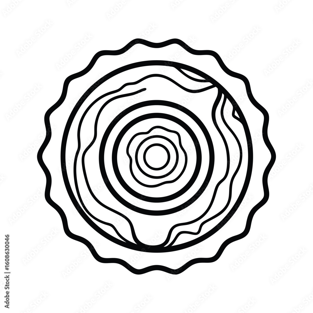 Fototapeta premium Tree Ring Outline Vector Icon – Minimal Line Art of Wood Annual Growth Rings Isolated on White Background