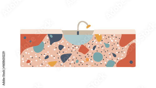 Modern terrazzo kitchen sink design with faucet and water for home decor and interior design inspiration ideas