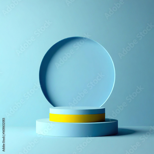 A blue podium on a blue background, showcasing its sleek and polished appearance.