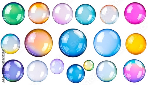 Collection of vibrant, glossy spheres in various pastel colors, isolated on white