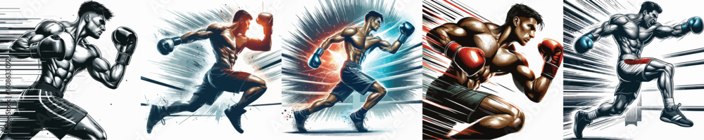 Fototapeta premium VECTOR IMAGE OF A MAN BOXING ON A WHITE BACKGROUND