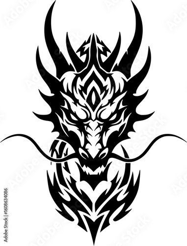 Dragon Head silhouette tattoo on a white background set Dragon head Tribal dragon silhouette