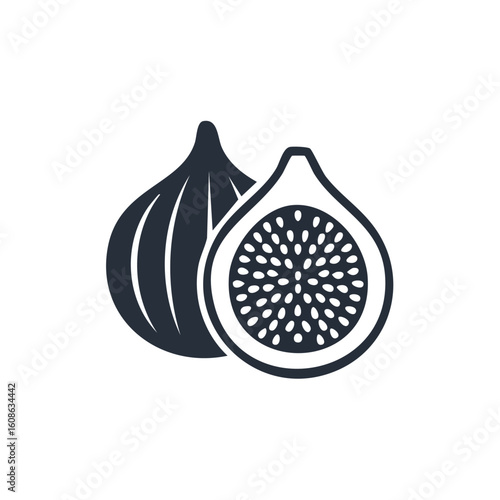 Detailed Black and White Fig Icon with Hatching - AI Generated