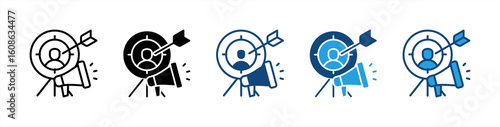Target Audience icon set multiple style collection