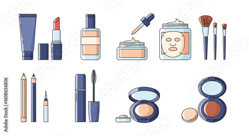 Collection of essential beauty products and makeup tools for a flawless look