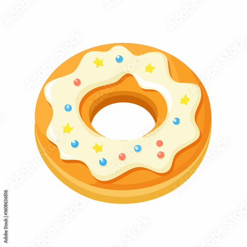 Sweet and Sugary Doughnut with Icing on Top as Dessert Vector Illustration