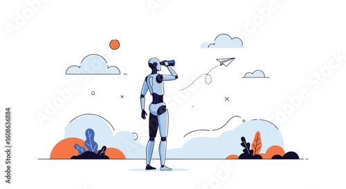 Observing the future a robot with binoculars gazing into the distant horizon