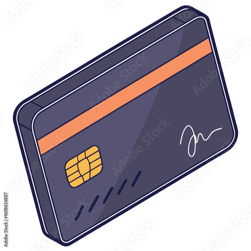 Illustration Vector of a Credit Card in Modern Style with Electronic Chip and Signature Editable Design Element
