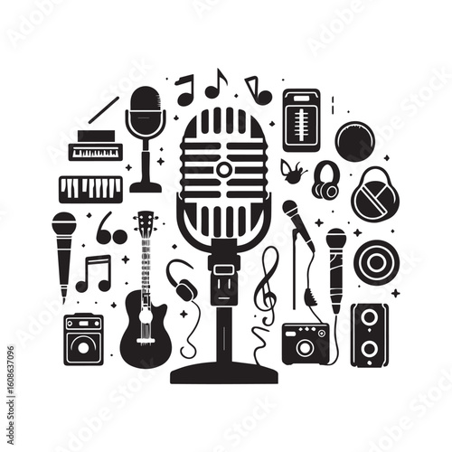 microphone   vector silhouette  Graphic white background design 