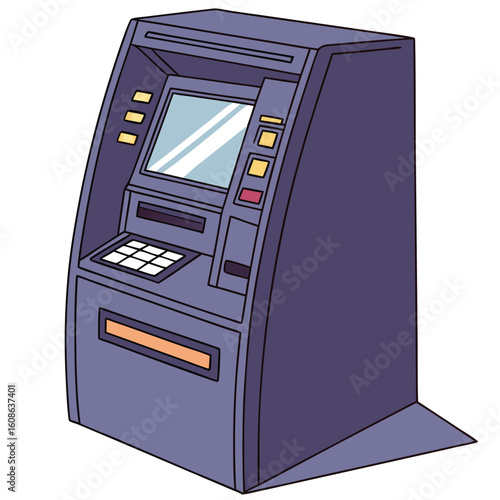 Illustration Vector of Cartoon ATM Machine in Violet Color for Banking Finance Design