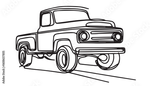 Continuous one single minimal line drawing pickup truck
