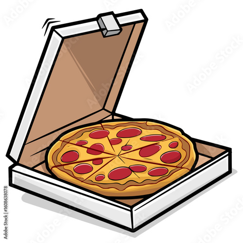 pizza in a box delicious first food isolated on white background, pizza, fast, food, box, tomato, slice, restaurant, delicious, pizzeria, vector, illustration.