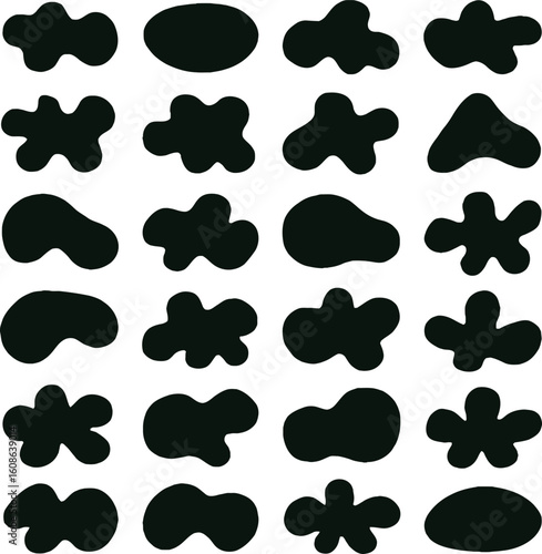 Black organic shapes scattered on white background vector
