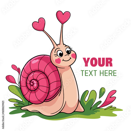 Lovebug's Lovely Letter: A charming snail adorned with heart-shaped antennae, embodying the concept of love and affection. Ideal for designs, illustrations, and Valentine's-themed creations.