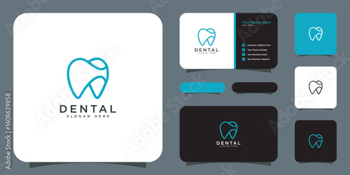 dental care logo vector line style and business card