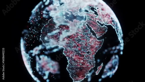 Rotating Digital Earth Globe with Network Connections on Black Background