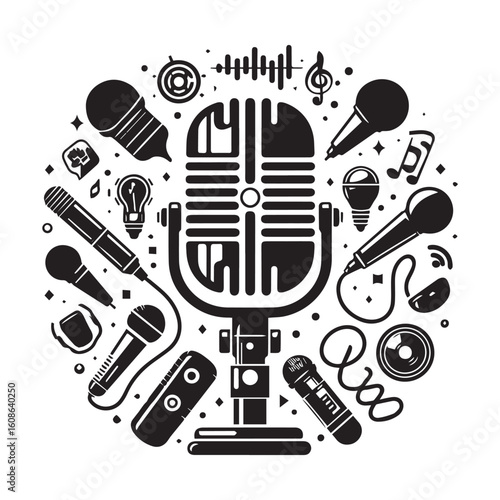 microphone   vector silhouette  Graphic white background design 