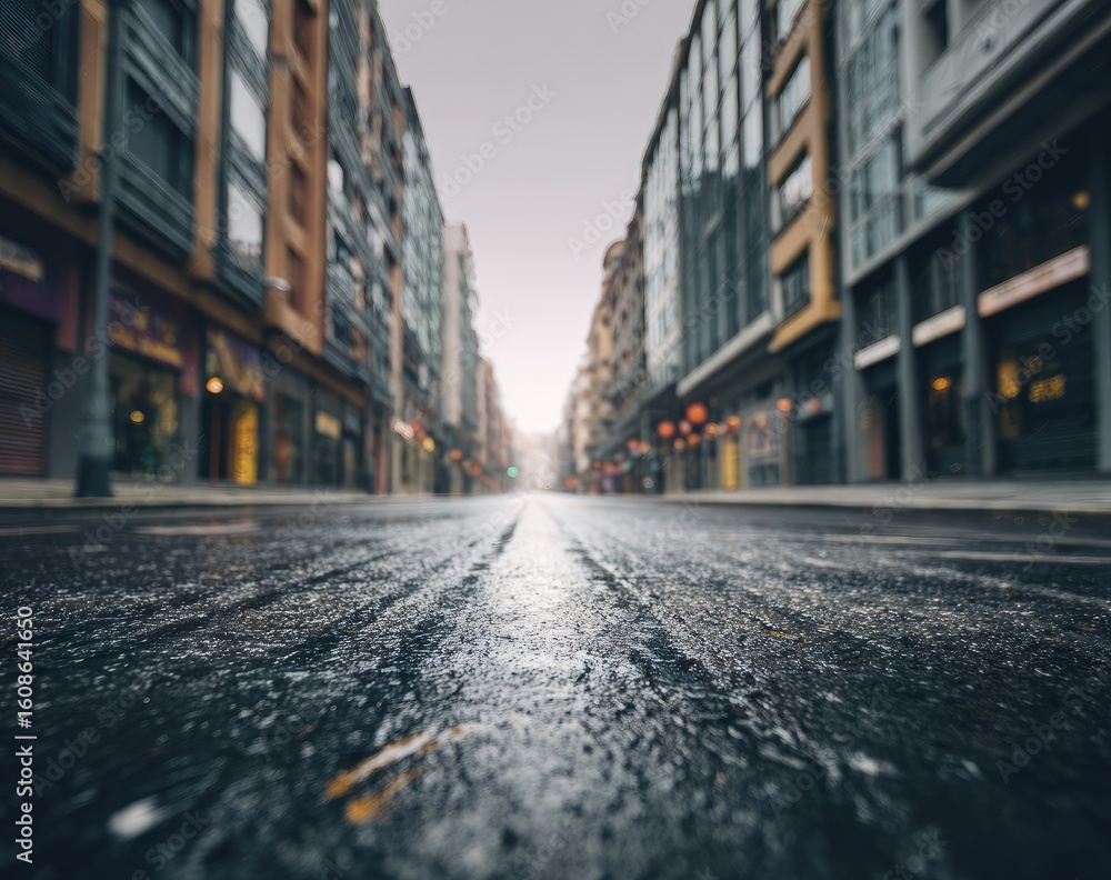 Obraz premium Urban street perspective on a cloudy day