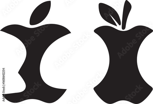 Two Graphic Apple Cores Depicting Consumption Stages and Culinary Waste Minimalism and Environmental Awareness, Fruit Remains