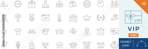 vip icon collection set. Editable stroke.