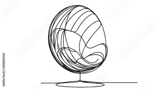 Continuous one single minimal line drawing egg chair