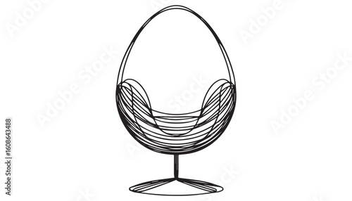 Continuous one single minimal line drawing egg chair