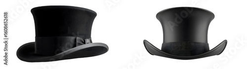 Classic black top hat for magician, formal wear, or Victorian fashion isolated on a transparent background