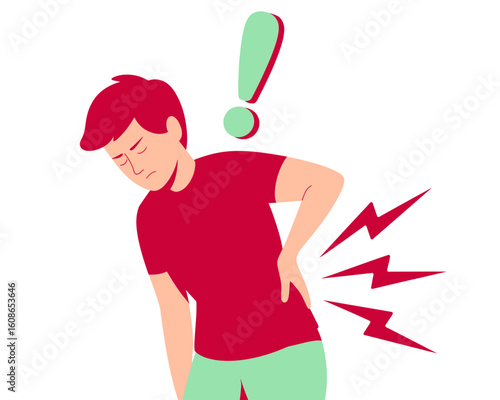Back Pain: The man experiencing acute back pain, an expressive illustration to communicate the health issue. 