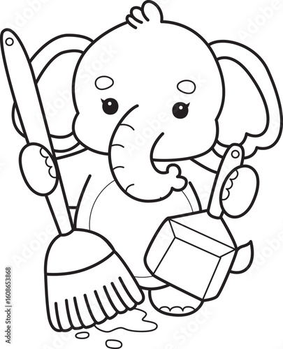 
Cute Elephant icon. Funny baby Elephant animal series stock illustration. Life of fluffy Elephant designs.
Coloring pages of Funny baby Elephant.