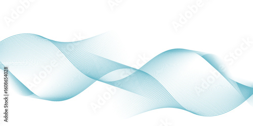 Abstract blue smooth waves on white background.Vector illustration. Vector abstract background with dynamic blue waves.
