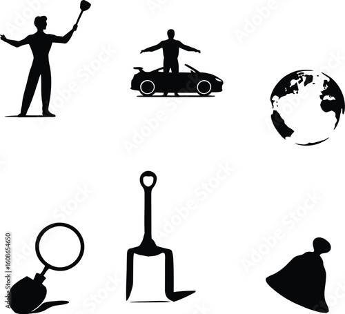 Symbols of Action & Discovery – 6-Icon Silhouette Set