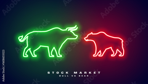 glowing neon bullish vs bearish stock trading background