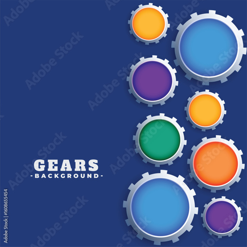 3d style colorful gear and cog wheel symbol background
