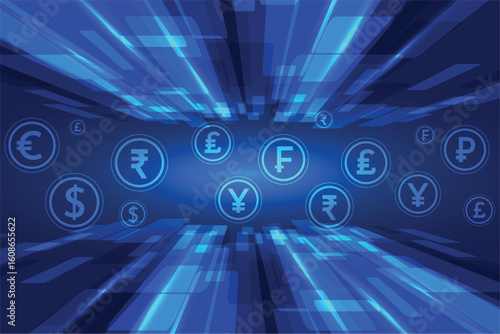 global foreign money exchange tech concept background