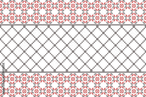 Charming pixel rose pattern in soft pink with diamond grid center on white. Perfect for embroidery projects, Valentine's crafts, fabric prints, wrapping paper, and digital decor.