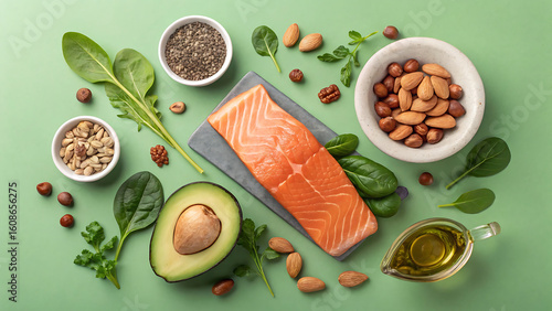 Healthy foods rich in omega 3 fatty acids and healthy fats