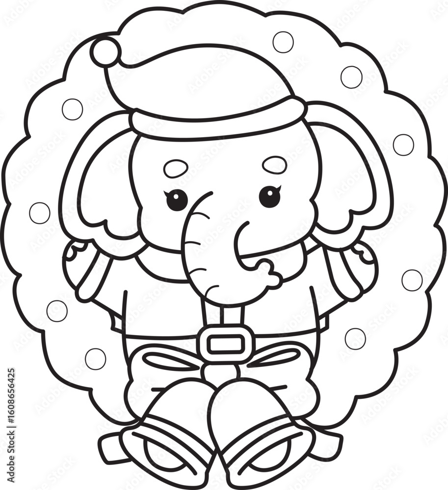 Fototapeta premium Cute Elephant icon. Funny baby Elephant animal series stock illustration. Life of fluffy Elephant designs. Coloring pages of Funny baby Elephant.