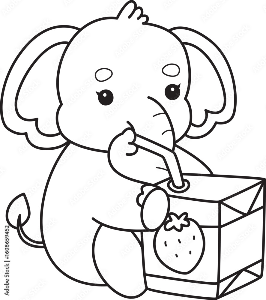 Obraz premium Cute Elephant icon. Funny baby Elephant animal series stock illustration. Life of fluffy Elephant designs. Coloring pages of Funny baby Elephant.