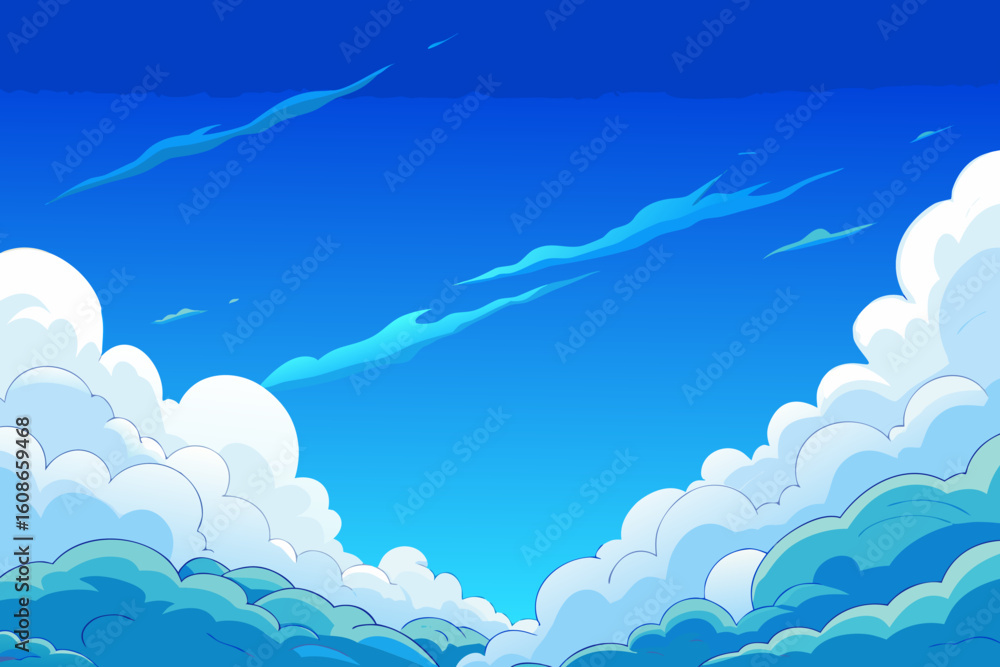 Fototapeta premium Anime Sky Background with Puffy Clouds and Cel Shading