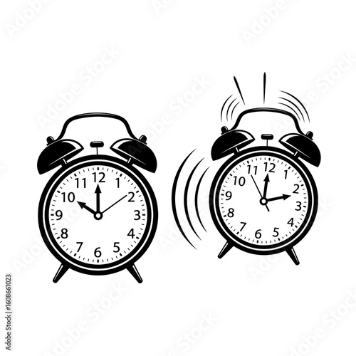 Classic Alarm Clocks Showing Time and Ringing illustration