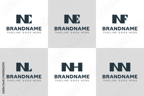 Letters NC NE NF NL NH NN Monogram Logo Set, for NC CN NE EN NF FN NL LN NH HN NN N initials