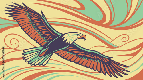 Majestic bald eagle soaring high in the sky vector illustration wildlife bird of prey drawing art design