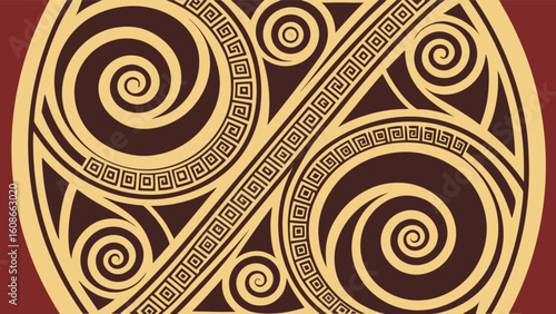 Ancient greek pattern vector design with meander key and spiral motifs for art and cultural projects