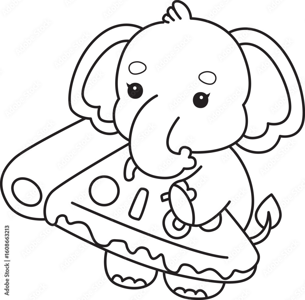 Obraz premium Cute Elephant icon. Funny baby Elephant animal series stock illustration. Life of fluffy Elephant designs. Coloring pages of Funny baby Elephant.